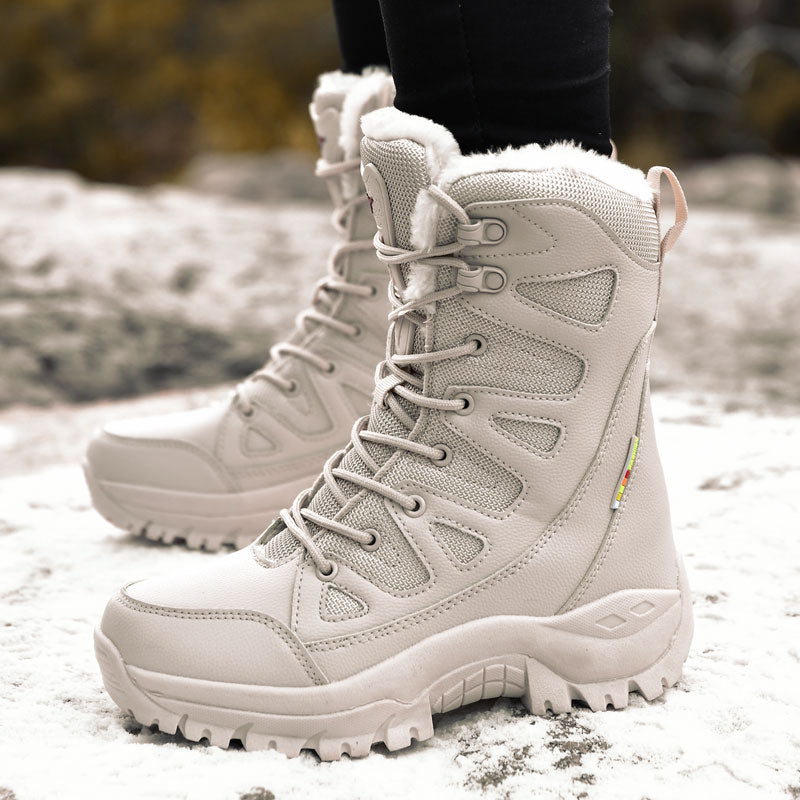 Gevoerde snowboots dames met vetersluiting en hoge schacht