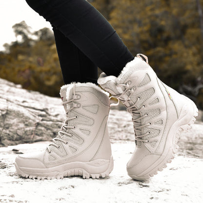 Gevoerde snowboots dames met vetersluiting en hoge schacht