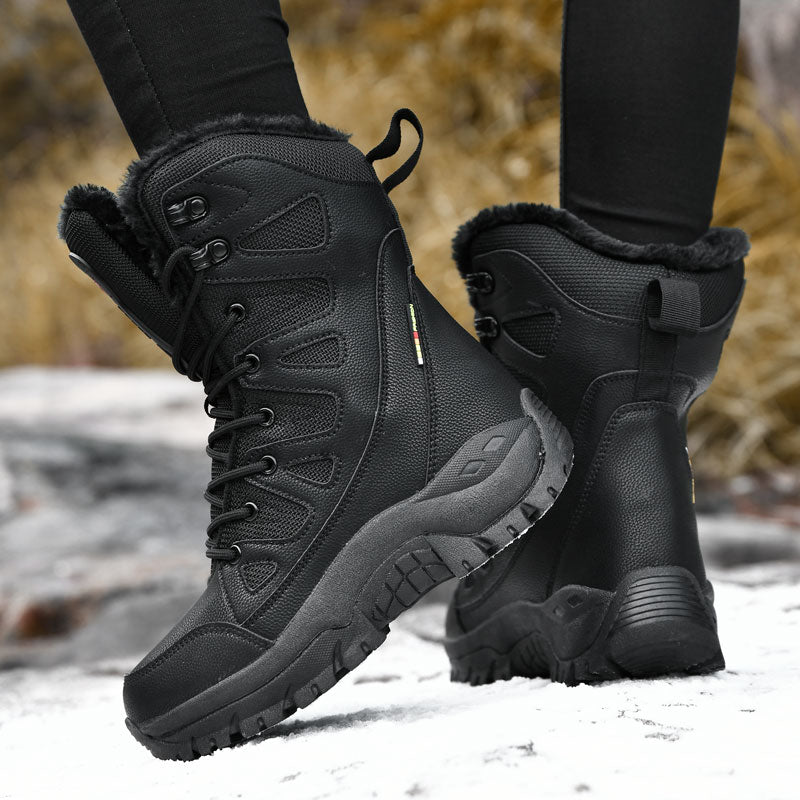 Gevoerde snowboots dames met vetersluiting en hoge schacht