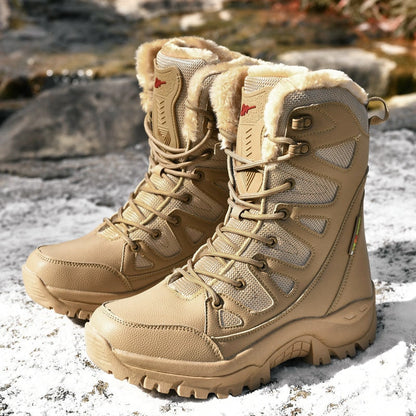 Gevoerde snowboots dames met vetersluiting en hoge schacht
