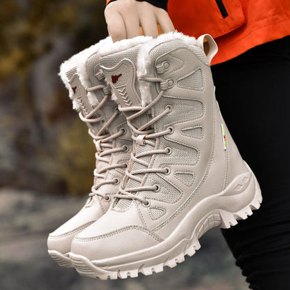 Gevoerde snowboots dames met vetersluiting en hoge schacht