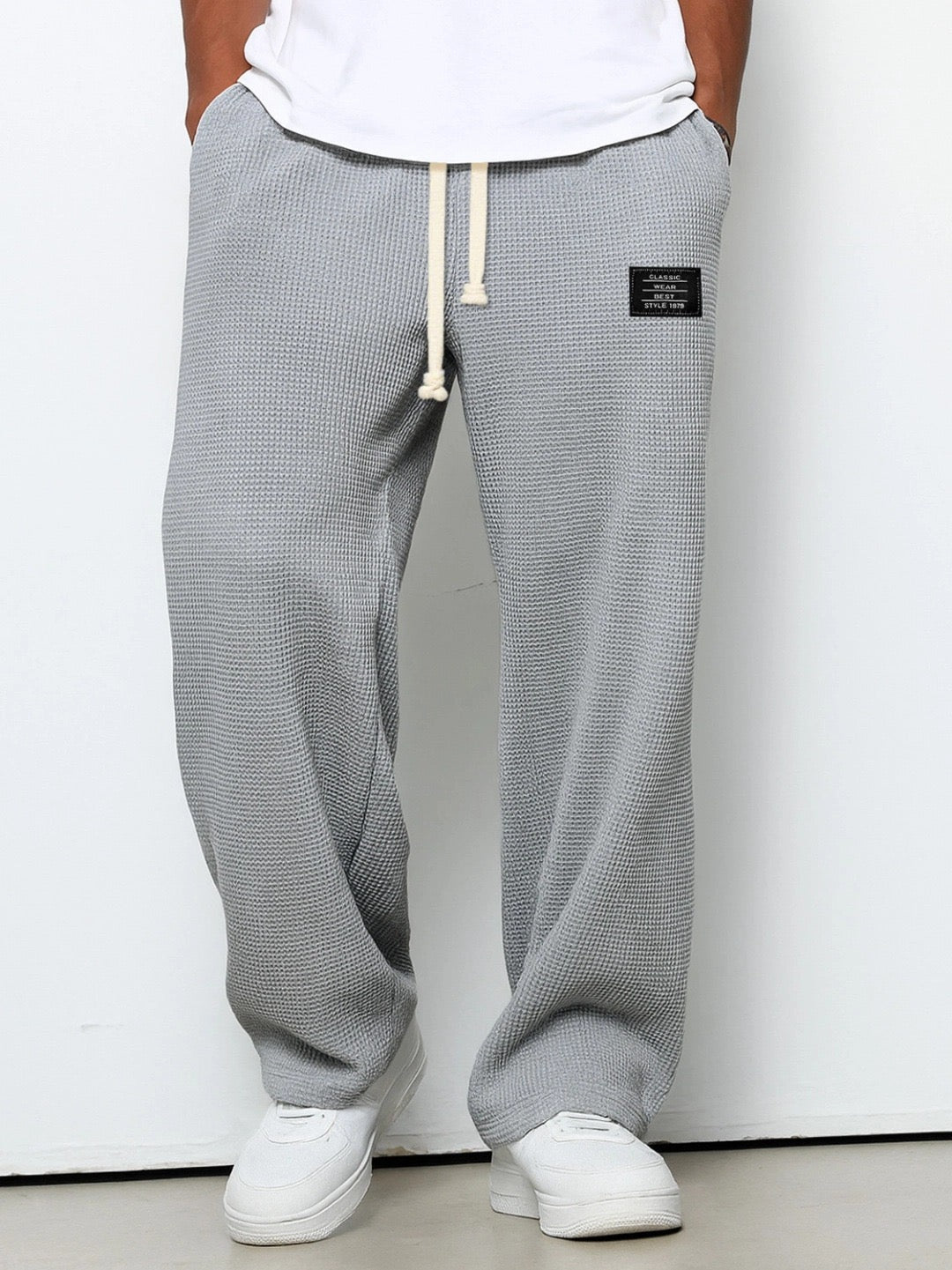 Wijde broek heren met elastische tailleband en trekkoord