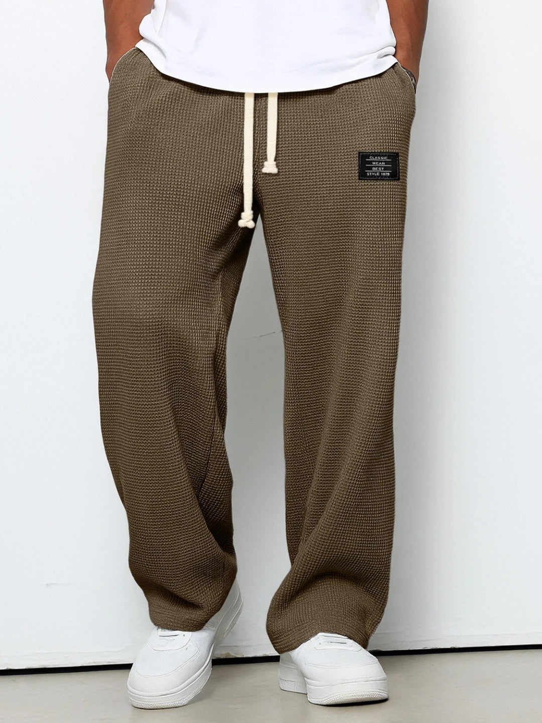 Wijde broek heren met elastische tailleband en trekkoord
