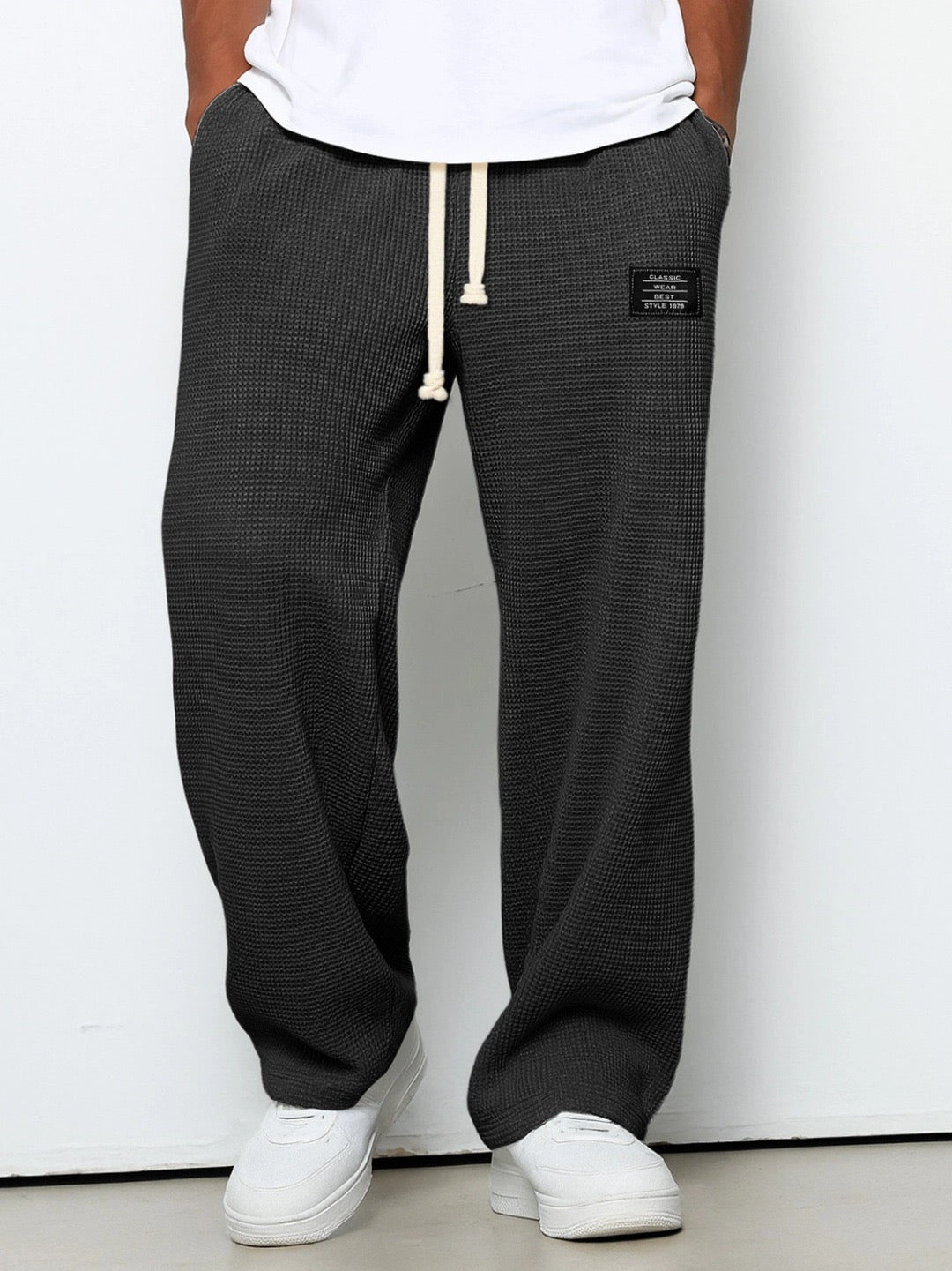 Wijde broek heren met elastische tailleband en trekkoord