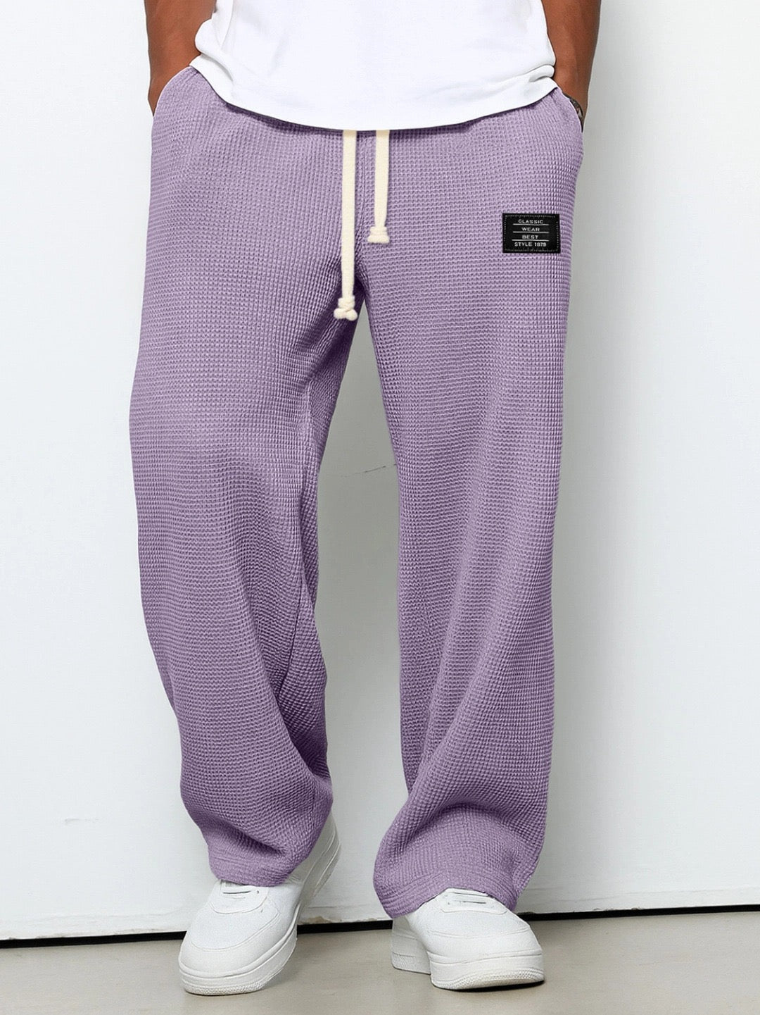 Wijde broek heren met elastische tailleband en trekkoord