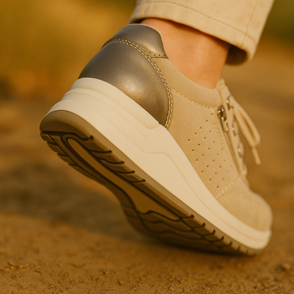 Sneakers dames met rits en sleehak, comfortabele wandelschoenen