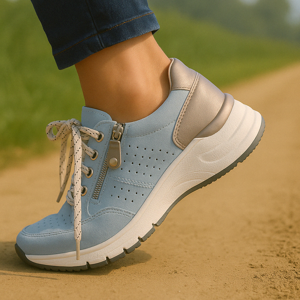 Sneakers dames met rits en sleehak, comfortabele wandelschoenen