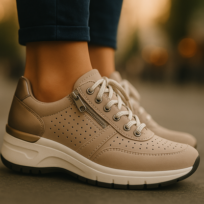 Sneakers dames met rits en sleehak, comfortabele wandelschoenen
