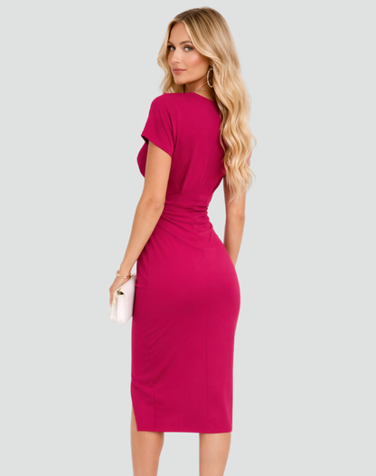 Overslag midi jurk dames met korte mouwen en split
