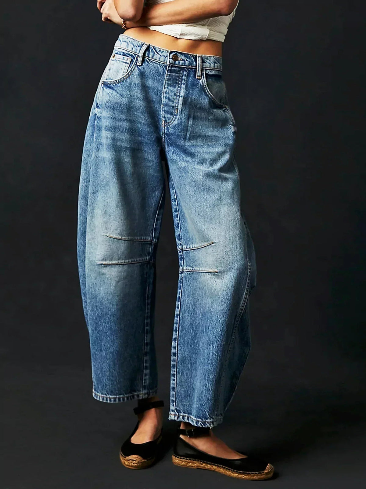 Barrel fit jeans dames met middelhoge taille en wijde pijpen