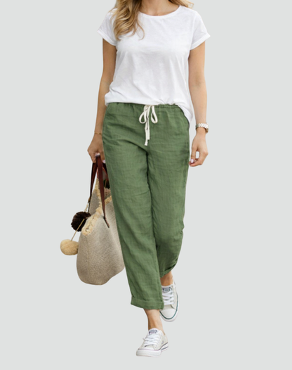 Losse broek dames met elastische tailleband en trekkoord