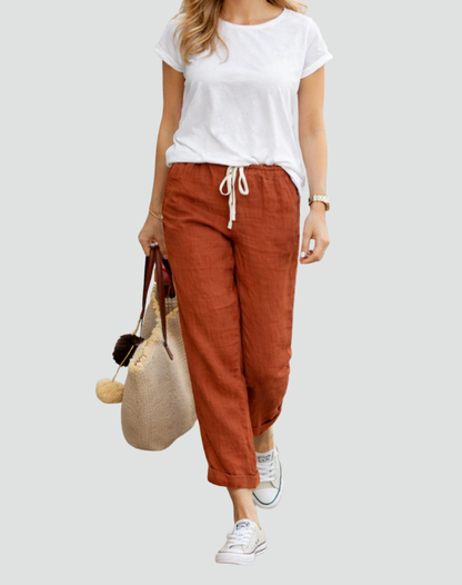 Losse broek dames met elastische tailleband en trekkoord