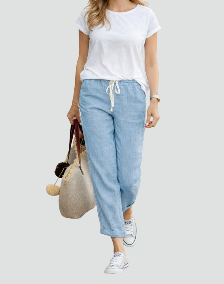 Losse broek dames met elastische tailleband en trekkoord