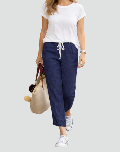 Losse broek dames met elastische tailleband en trekkoord