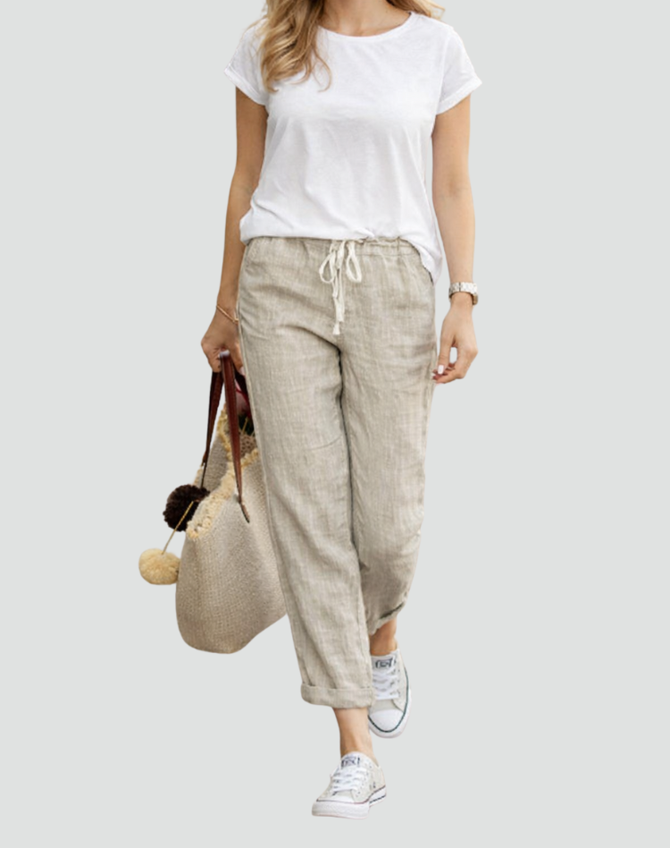 Losse broek dames met elastische tailleband en trekkoord
