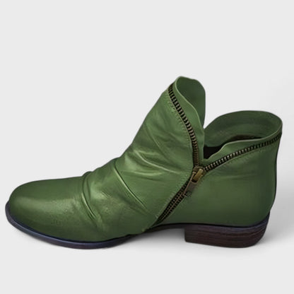 Enkellaarsjes dames met geplooid wreefgedeelte en asymmetrische bovenrand