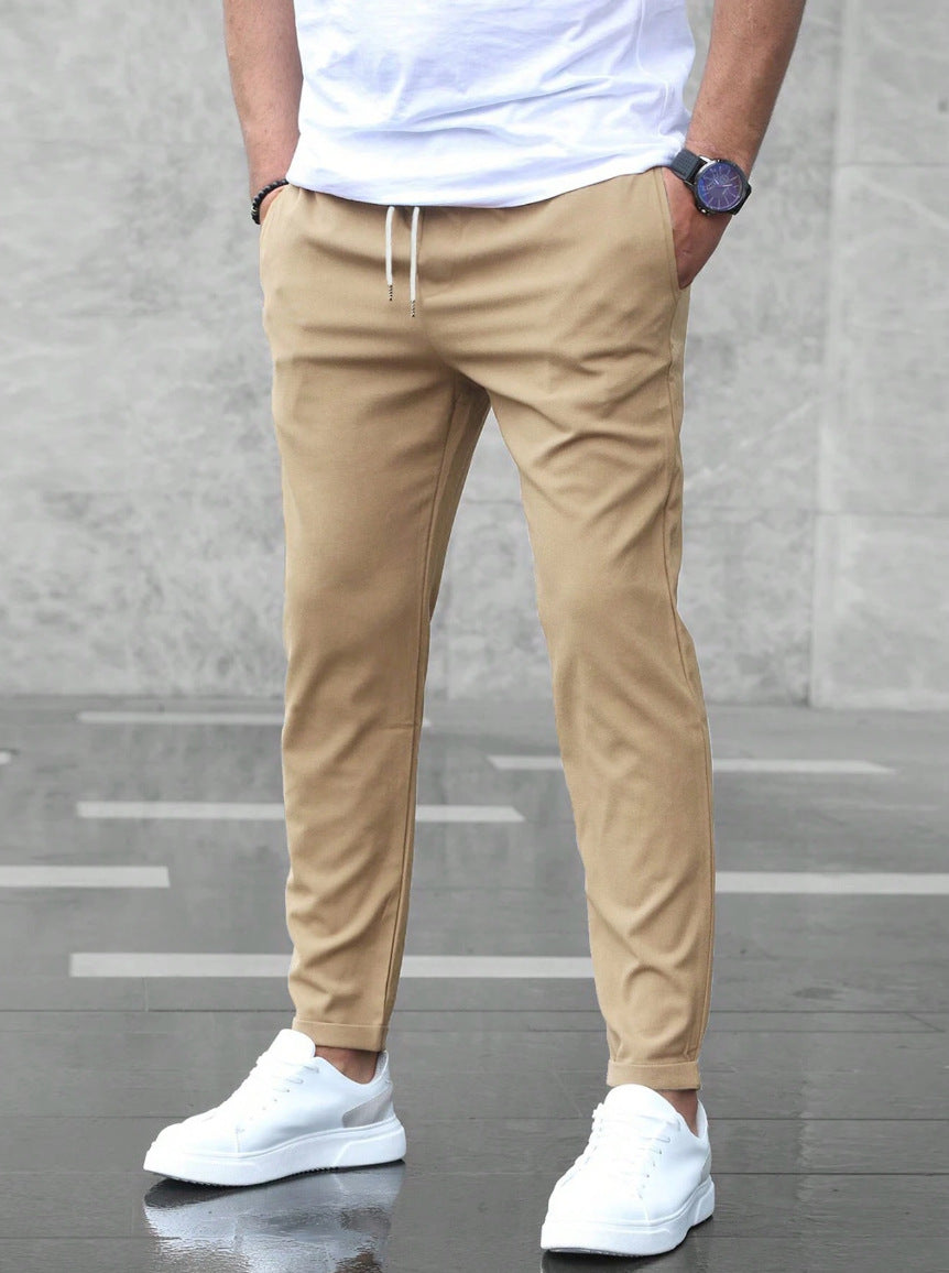 Slim fit broek heren met elastische tailleband en tapstoelopende pijpen