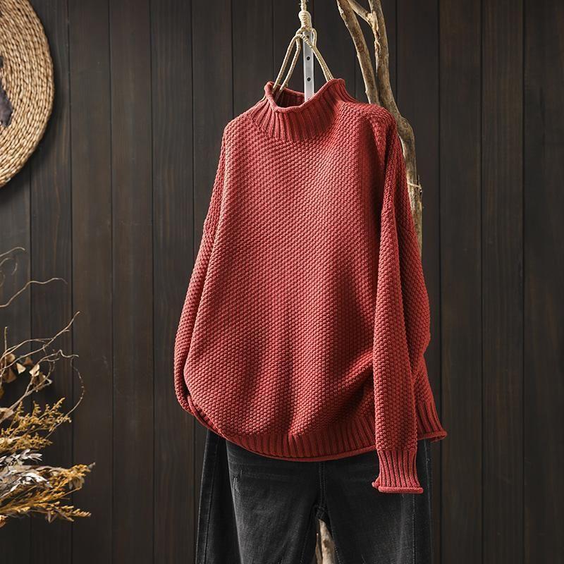 Grofgebreide oversized coltrui dames met hoge col en lange mouwen