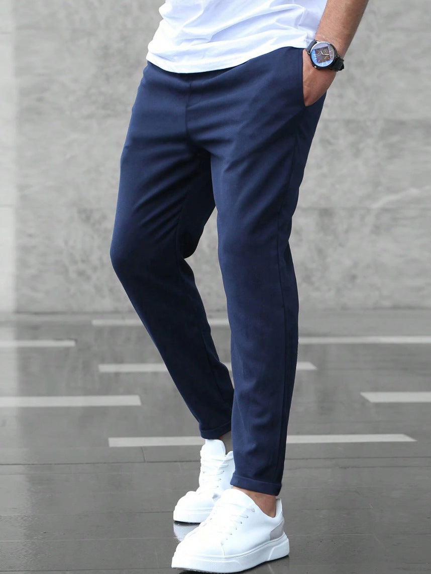 Slim fit broek heren met elastische tailleband en tapstoelopende pijpen