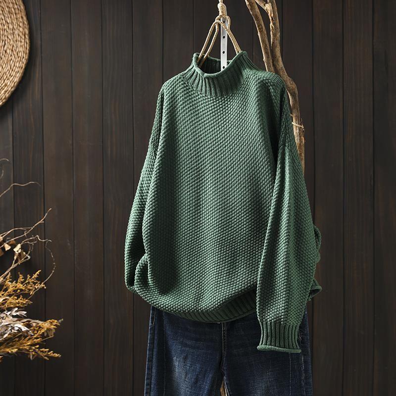 Grofgebreide oversized coltrui dames met hoge col en lange mouwen