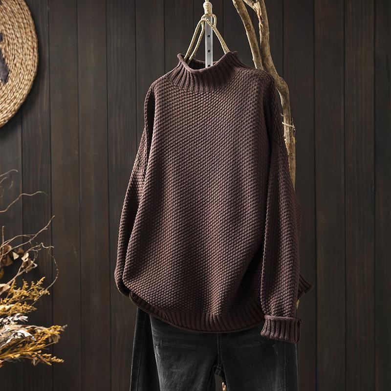 Grofgebreide oversized coltrui dames met hoge col en lange mouwen
