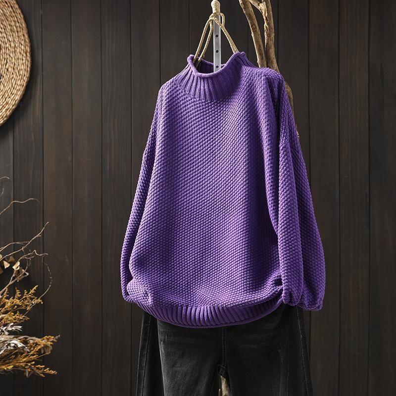 Grofgebreide oversized coltrui dames met hoge col en lange mouwen