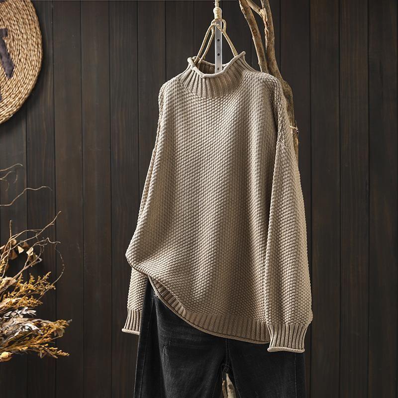 Grofgebreide oversized coltrui dames met hoge col en lange mouwen