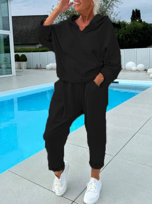 Tweedelige loungeset dames met capuchontrui en joggingbroek