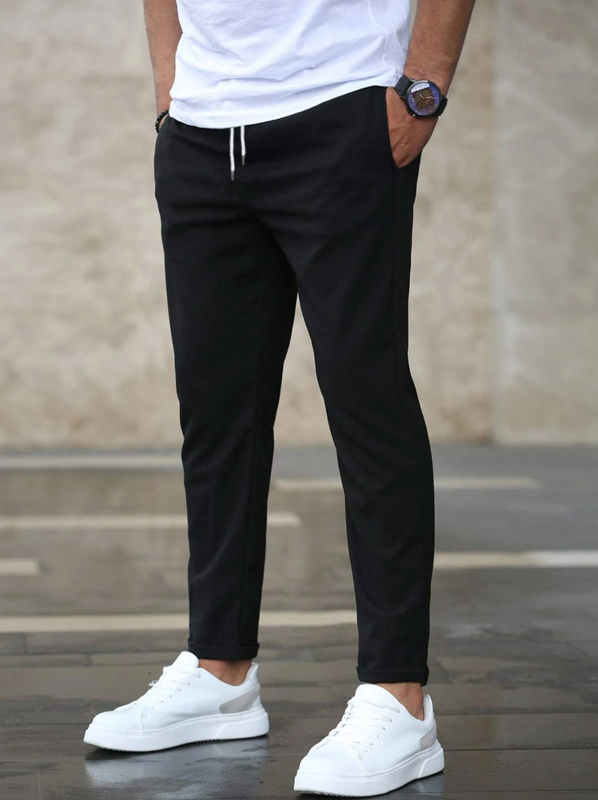 Slim fit broek heren met elastische tailleband en tapstoelopende pijpen