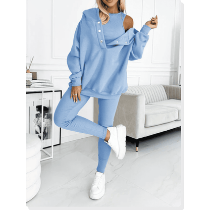 Joggingpak dames met drukknoopsluiting en oversized hoodie