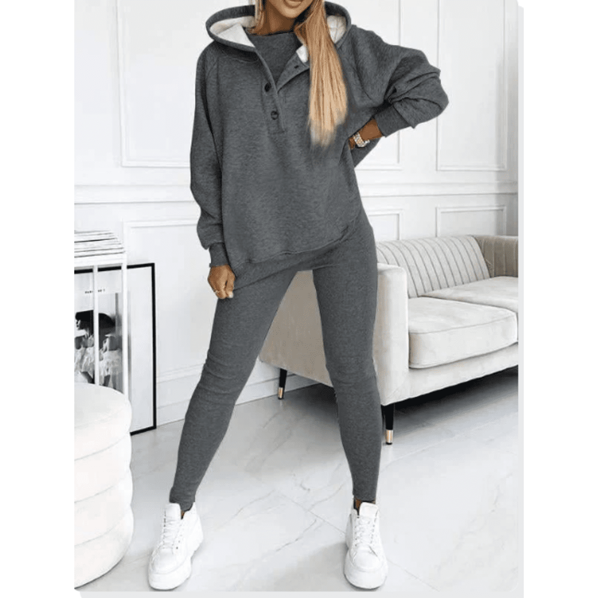 Joggingpak dames met drukknoopsluiting en oversized hoodie