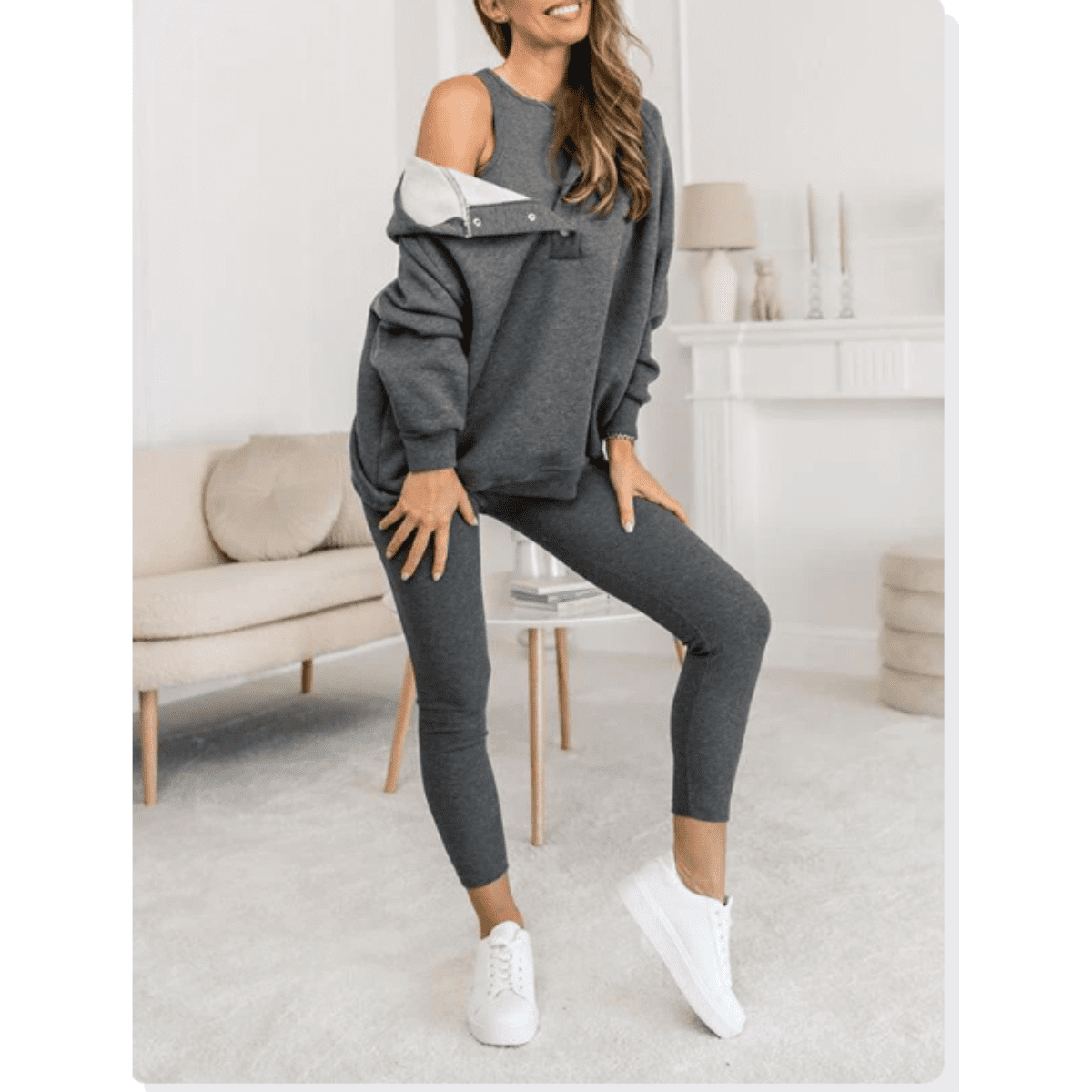 Joggingpak dames met drukknoopsluiting en oversized hoodie