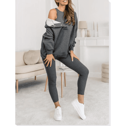 Joggingpak dames met drukknoopsluiting en oversized hoodie