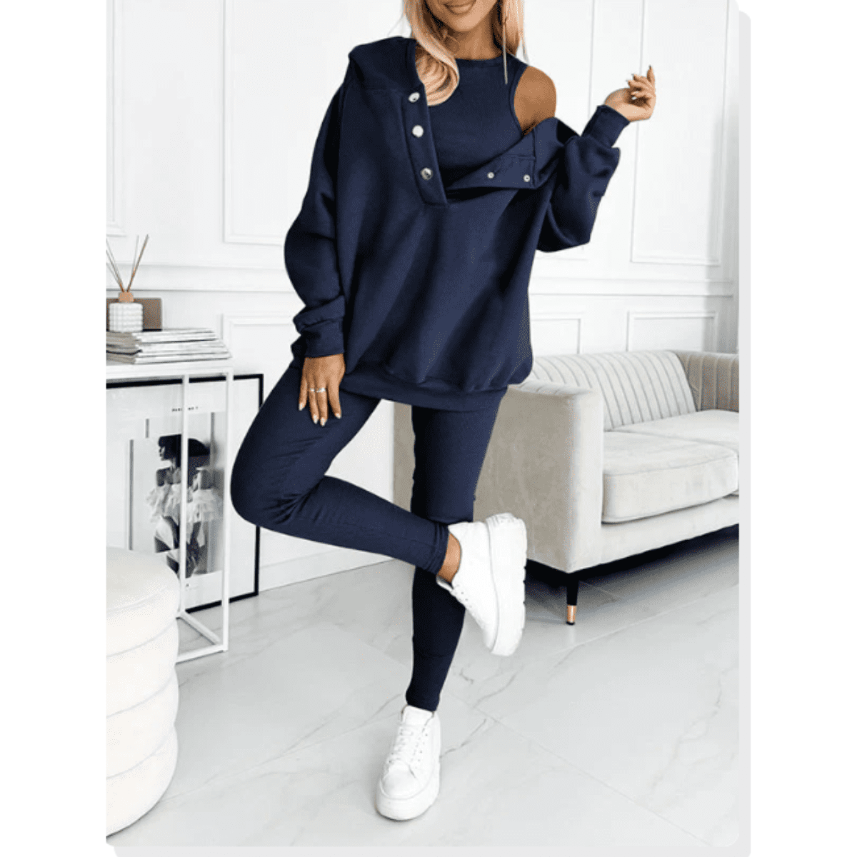 Joggingpak dames met drukknoopsluiting en oversized hoodie