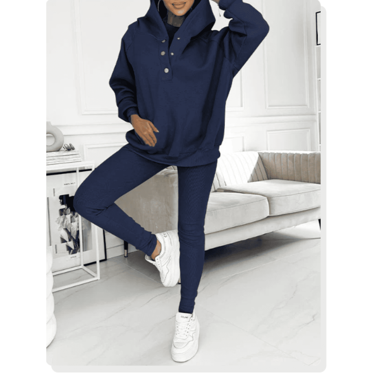 Joggingpak dames met drukknoopsluiting en oversized hoodie
