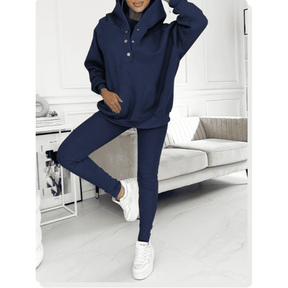 Joggingpak dames met drukknoopsluiting en oversized hoodie