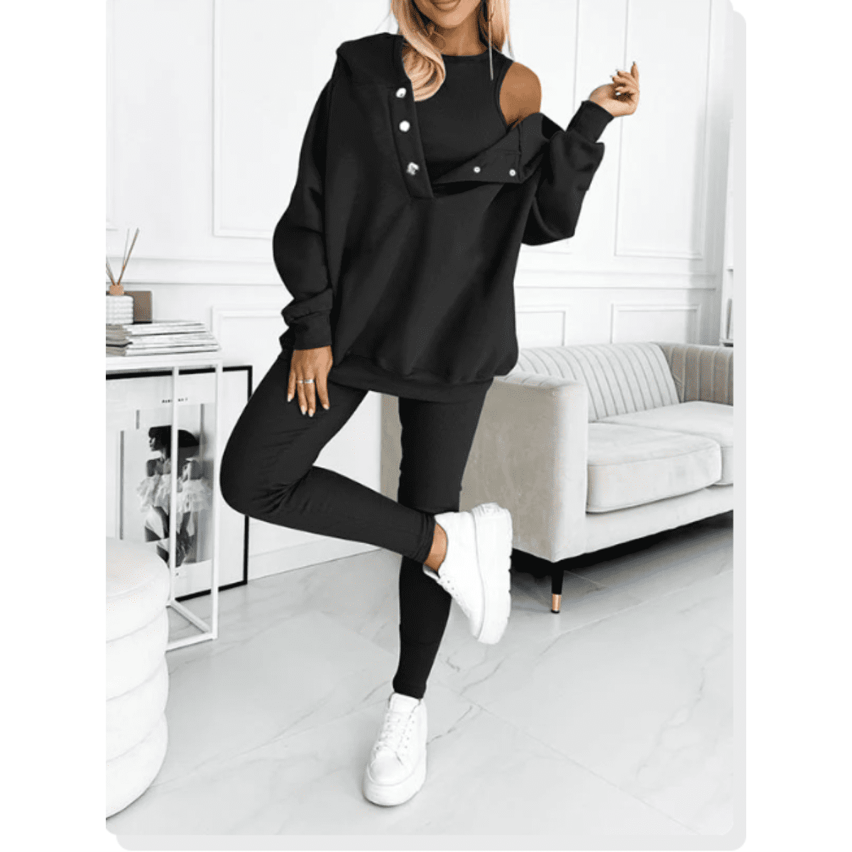 Joggingpak dames met drukknoopsluiting en oversized hoodie