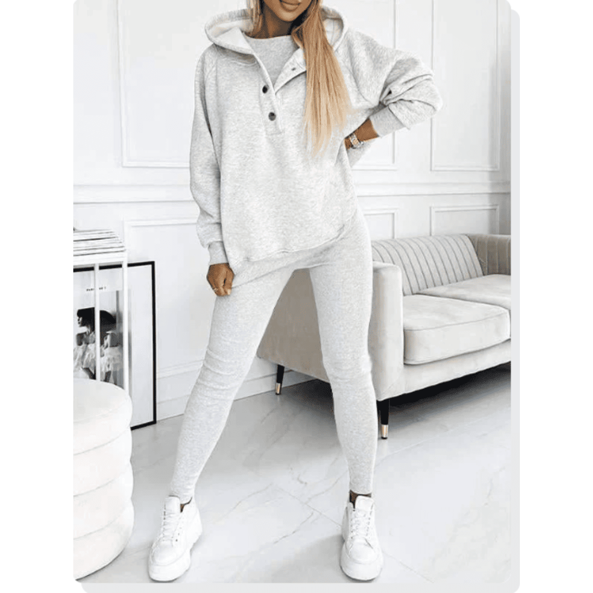 Joggingpak dames met drukknoopsluiting en oversized hoodie