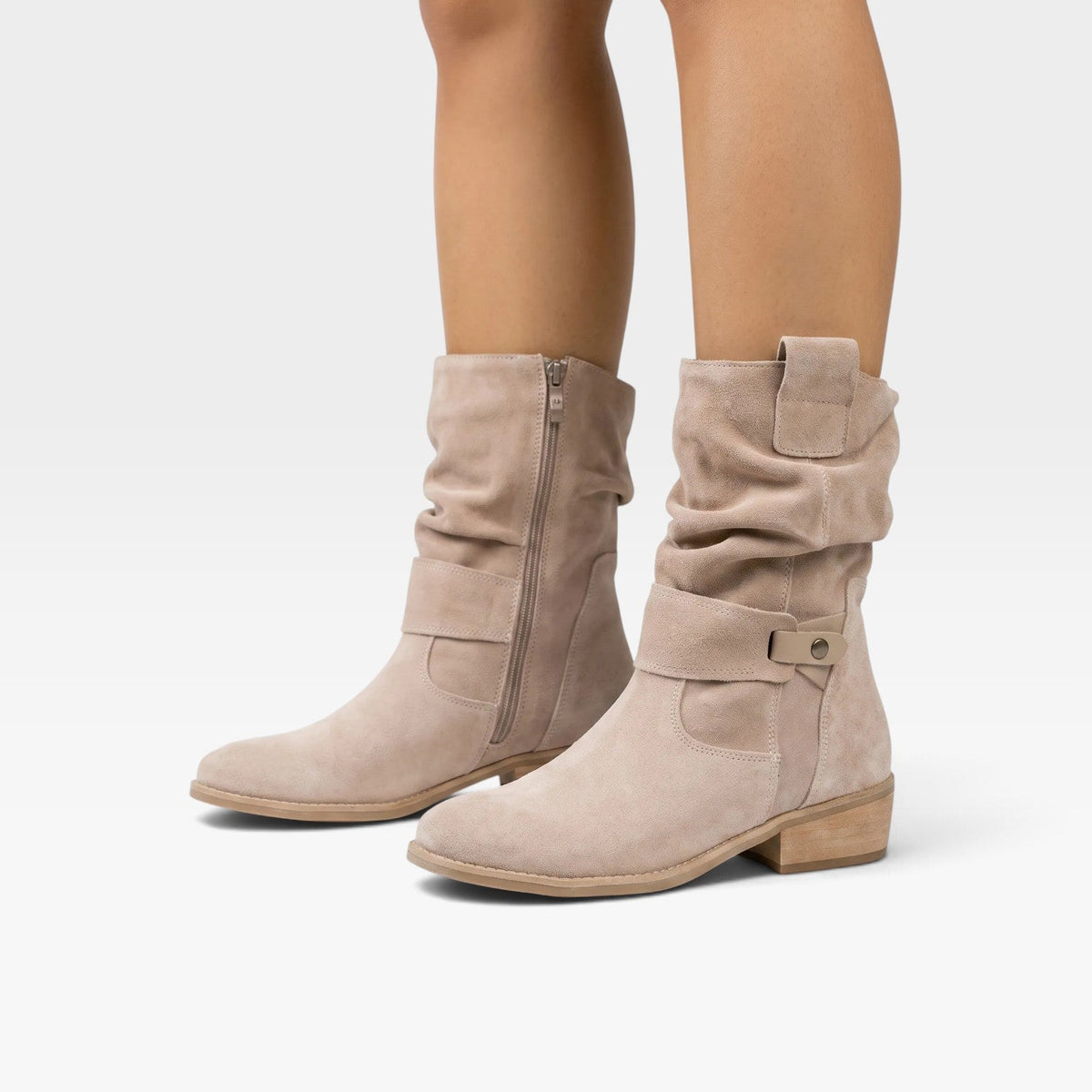 Halfhoge laarzen dames met slouchy schacht en lage blokhak