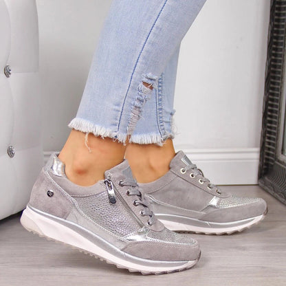 Sneakers met rits en plateauzool voor dames met vetersluiting