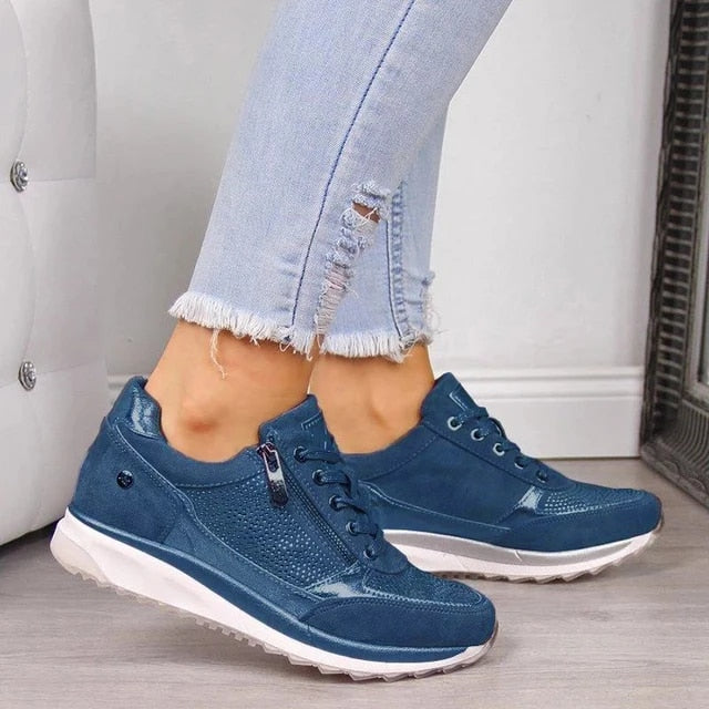 Sneakers met rits en plateauzool voor dames met vetersluiting