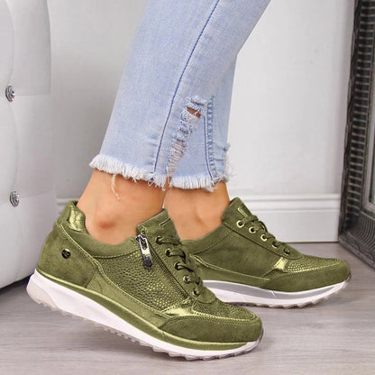 Sneakers met rits en plateauzool voor dames met vetersluiting