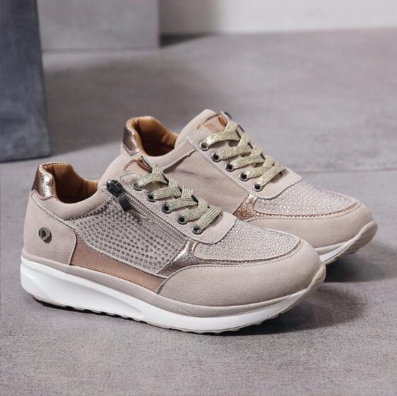 Sneakers met rits en plateauzool voor dames met vetersluiting