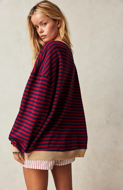 Ronde hals gestreepte sweater dames met oversized pasvorm
