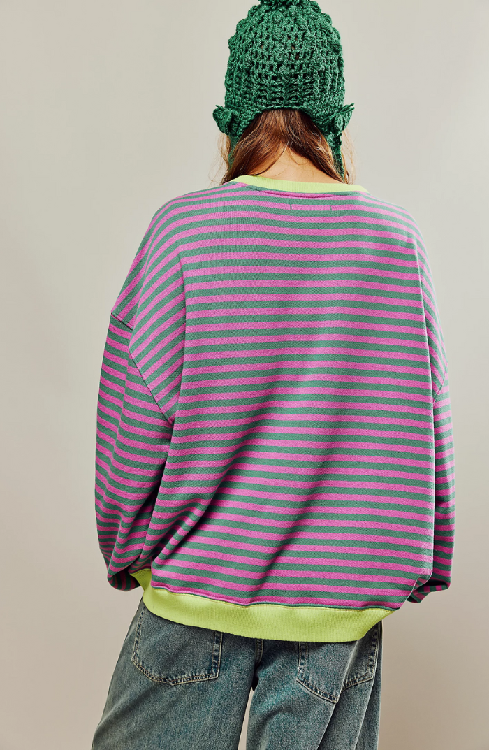 Ronde hals gestreepte sweater dames met oversized pasvorm