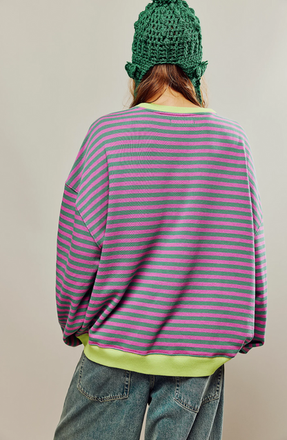 Ronde hals gestreepte sweater dames met oversized pasvorm