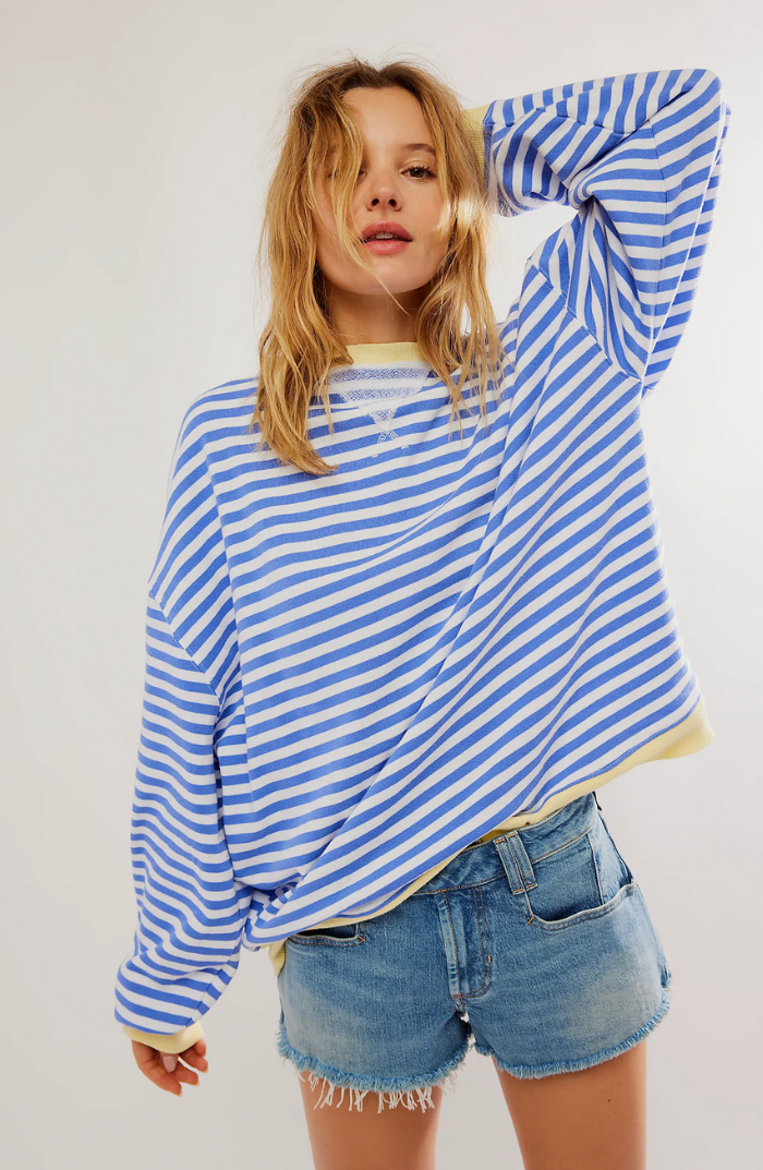 Ronde hals gestreepte sweater dames met oversized pasvorm