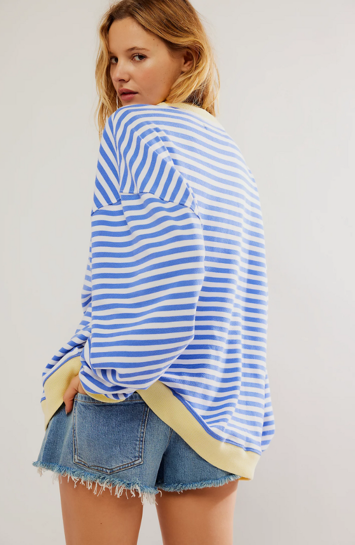 Ronde hals gestreepte sweater dames met oversized pasvorm