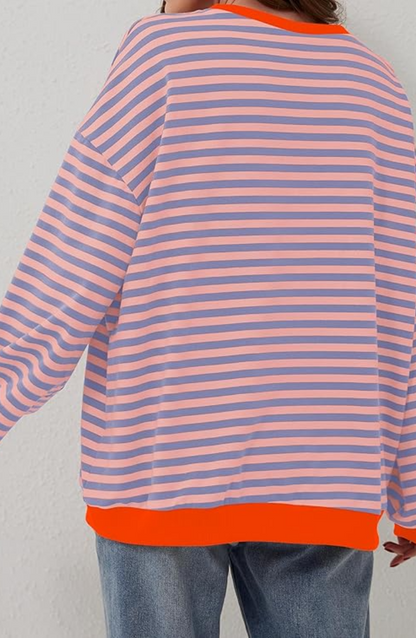 Ronde hals gestreepte sweater dames met oversized pasvorm