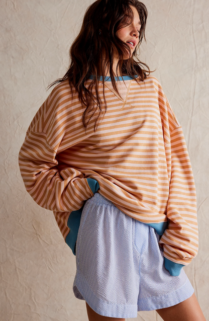 Ronde hals gestreepte sweater dames met oversized pasvorm